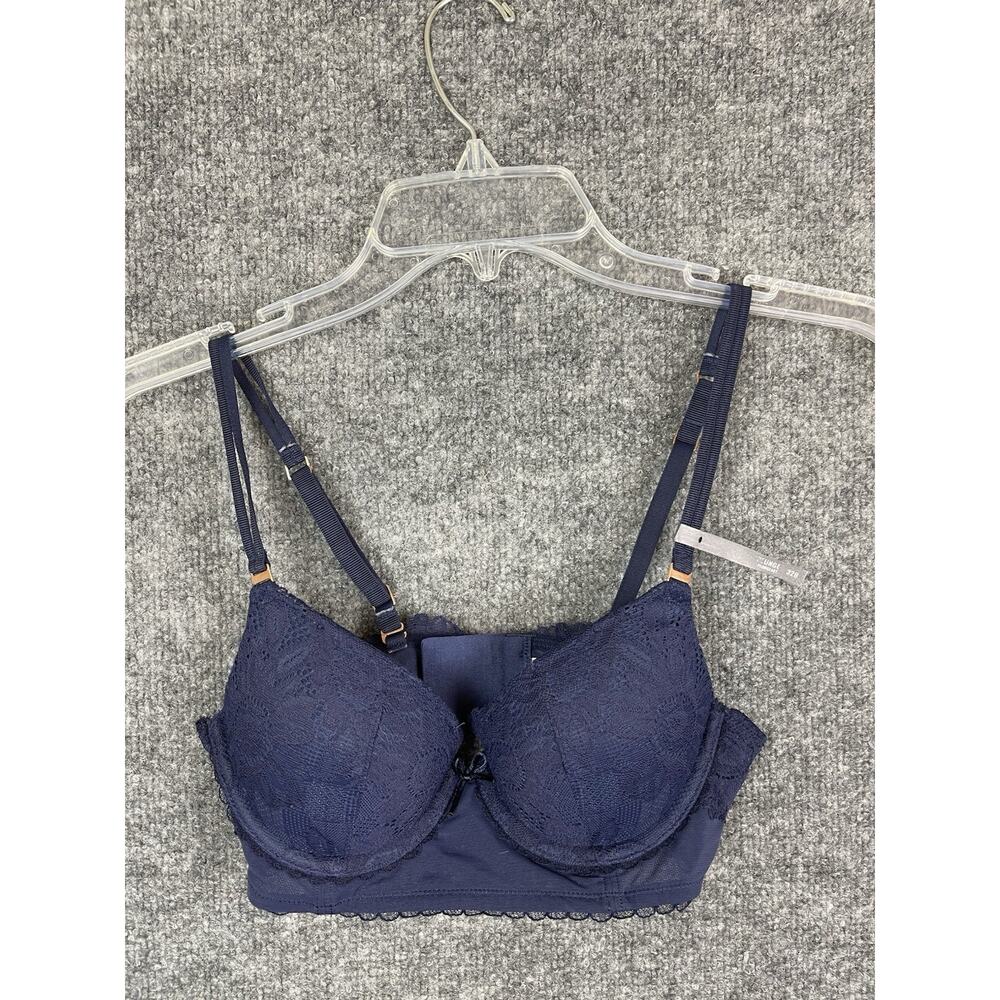Aerie Plunge Push Up Floral Lace Bra Navy Blue Nice 32B NWT